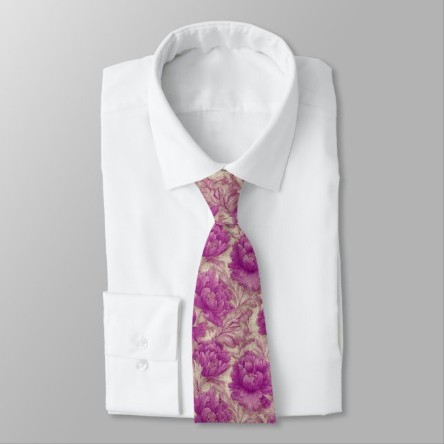Unique Groomsmen Gift Peonies Flower Tie (Tied)