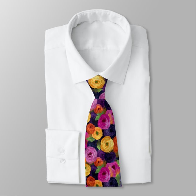 Unique Groomsmen Gift Ranunculus Floral Tie (Tied)