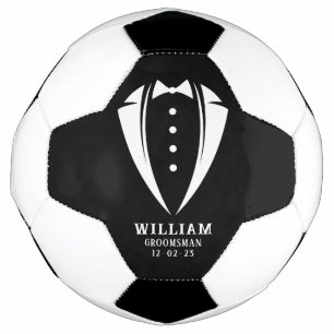 Unique Groomsmen Gifts White on Black Tuxedo Soccer Ball