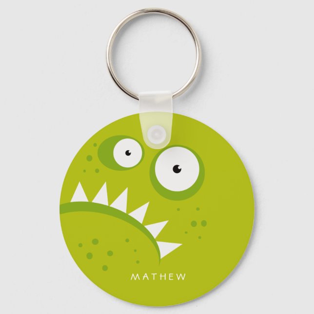Unique Grumpy Angry Funny Scary Green Monster Key Ring (Front)