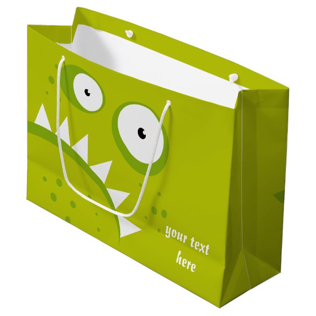 Unique Grumpy Angry Funny Scary Green Monster Large Gift Bag (Front Angled)