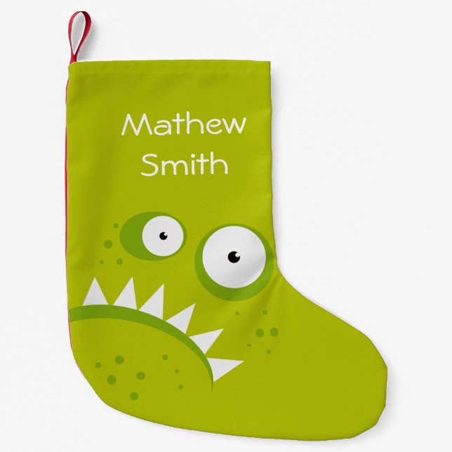 Unique Grumpy Angry Funny Scary Green Monster Small Christmas Stocking (Front)