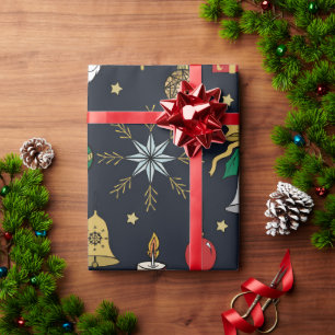 Unique Hand Dawn Christmas Doddles Blue Design Wrapping Paper