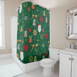 Unique Hand Dawn Christmas Doddles Green Design Shower Curtain