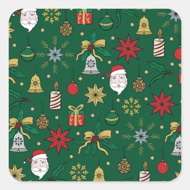Unique Hand Dawn Christmas Doddles Green Design Square Sticker (Front)