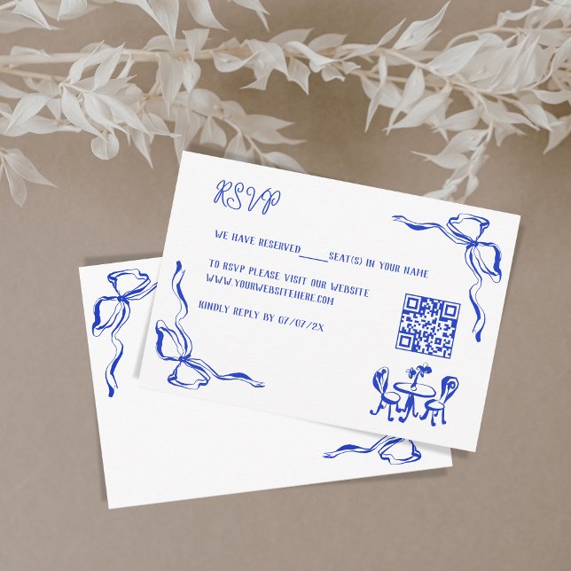 Unique Hand Drawn Contemporary French Bow RSVP Enclosure Card (Creator Uploaded)
