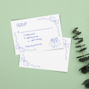 Unique Hand Drawn Contemporary QR Code French Bow Invitation