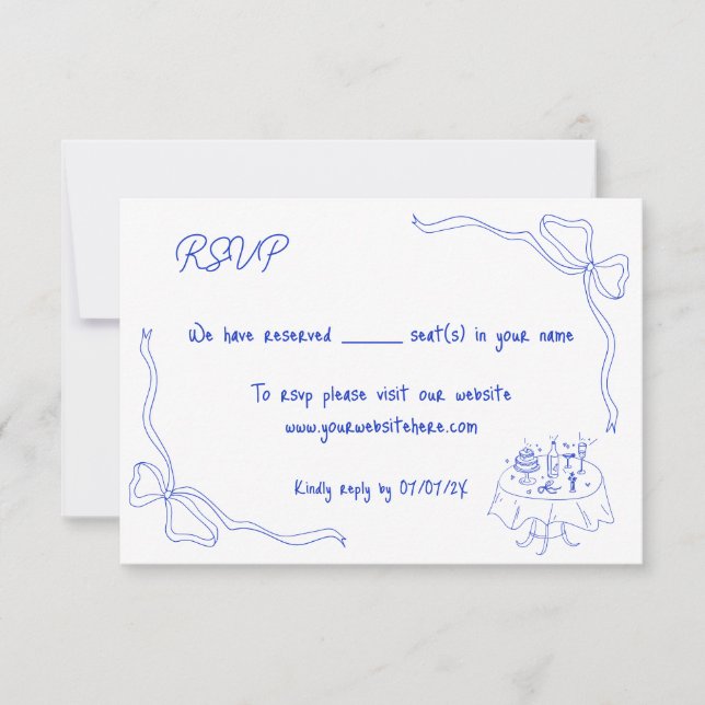 Unique Hand Drawn Contemporary Retro French Bow Invitation (Front)