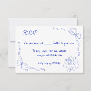 Unique Hand Drawn Contemporary Retro French Bow Invitation