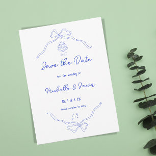 Unique Hand Drawn Contemporary Retro French Bow Invitation