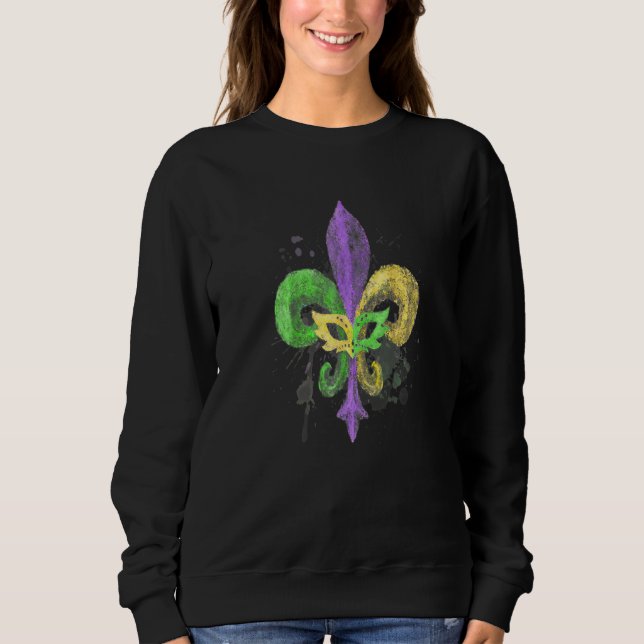 Unique Hand Drawn Fluer De Lis Mardi Gras Carnival Sweatshirt (Front)