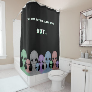 Unique Hand Drawn Multi Coloured Aliens Shower Curtain