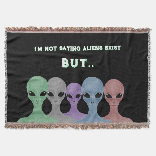 Unique Hand Drawn Multi Coloured Aliens  Throw Blanket (Front)