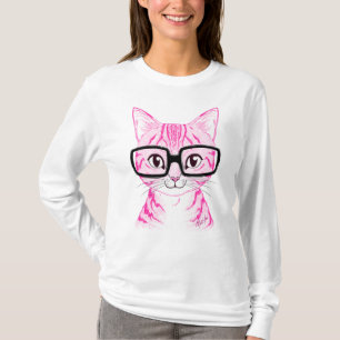 Unique Hand Drawn Nerdy Cat Women's Flowy Shirt