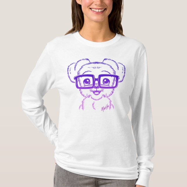 Unique Hand Drawn Nerdy Dog Women's Flowy Shirt (Front)