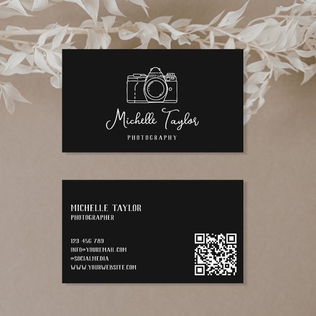 Unique Hand Drawn Photography Camera QR Code Business Card (Creator Uploaded)