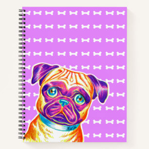 Unique Hand Drawn Pug Art Purple Notebook