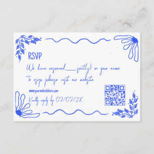 Unique Hand Drawn Quirky Doodle French Blue RSVP Enclosure Card