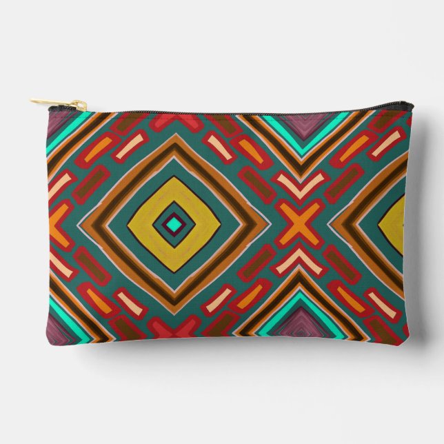 Unique Hand Drawn Southwestern Pattern Accessory Pouch (Front)