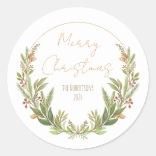 Unique Hand Painted Watercolor Christmas Greenery Classic Round Sticker