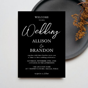 Unique Handwritten Typography Black White Wedding Invitation