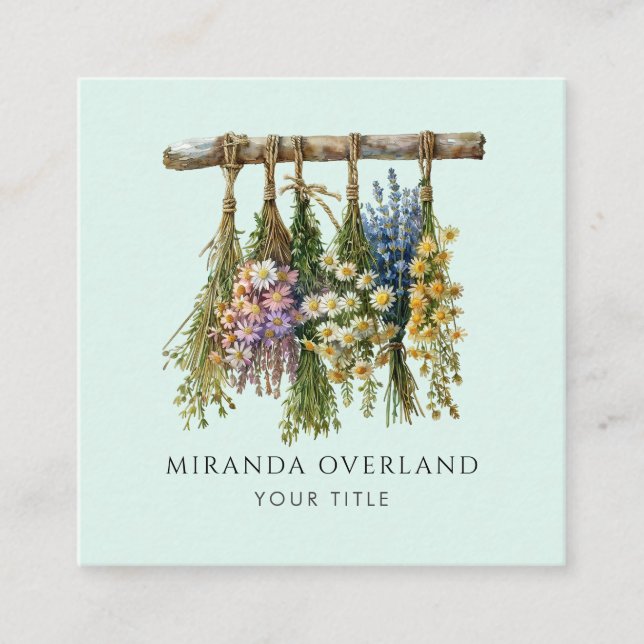 Unique Hanging Flowers Square Business Card (Front)