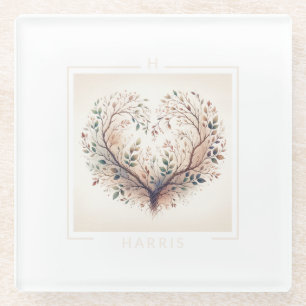 Unique Heart Monogram Glass Coaster