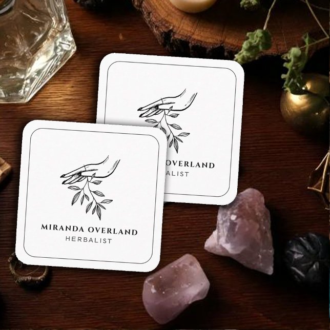 Unique Herbalist Naturopath Botanical Leaves  Square Business Card (Creator Uploaded)