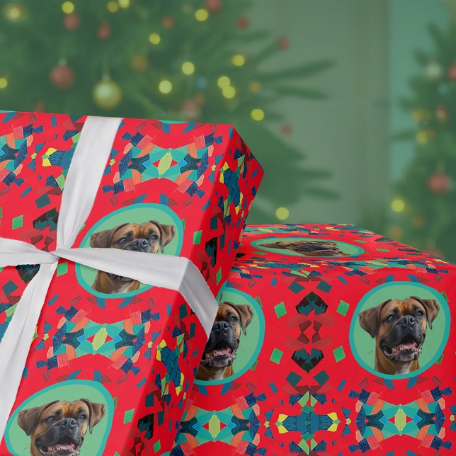 Unique Holiday Dog Photo First Pet Gift Santa Hat  Wrapping Paper (Creator Uploaded)