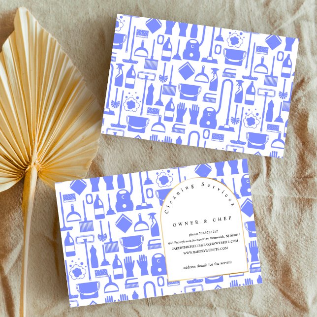 unique housekeeping blue pattern Cleaning Service Business Card (Creator Uploaded)