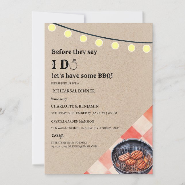 Unique  I Do BBQ  Rehearsal Dinner Invitation (Front)