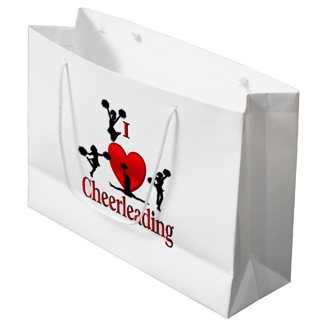 Unique I Heart Cheerleading Large Gift Bag (Front Angled)