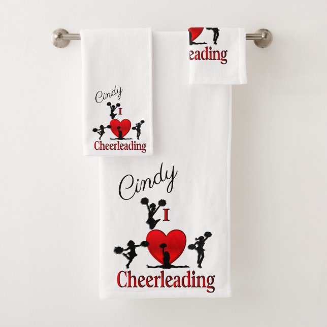 Unique I Heart Cheerleading Personal Bath Towel Set (Insitu)