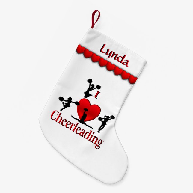 Unique I Heart Cheerleading Personalised Small Christmas Stocking (Front (Hanging))
