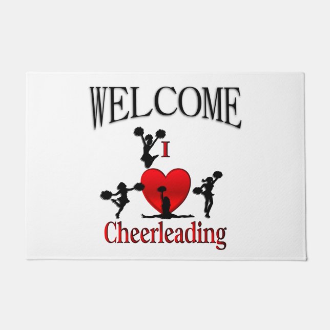 Unique I Heart Cheerleading Welcome Doormat (Front)