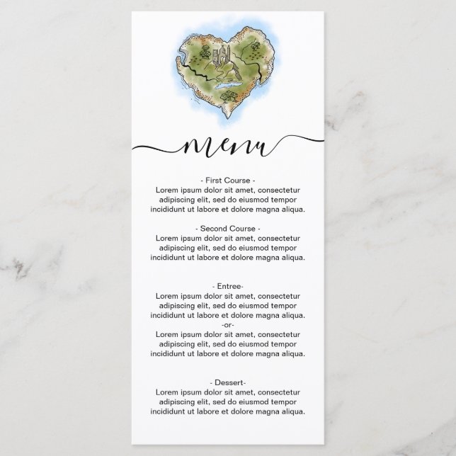 Unique Illustrated Destination Wedding Map Travel Menu (Front)