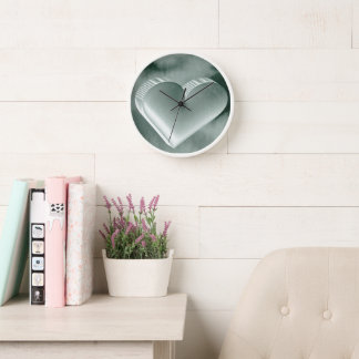 Unique impressive watercolor silver 3D heart Clock