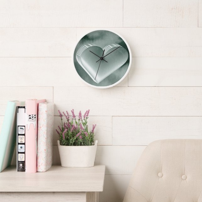 Unique impressive watercolor silver 3D heart Clock (Reading Room)