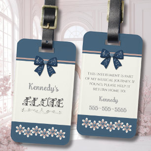 Unique Indigo Blue Bow Flute Instrument Case Tag