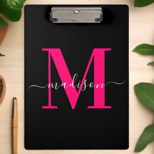 Unique Initial Name l Bold Pink & Black Typography Clipboard