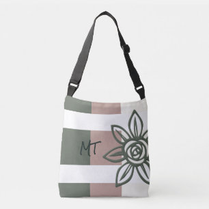 Unique Initialled Cross Body Tote Bag w/Flower
