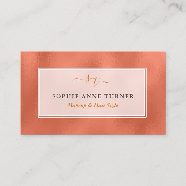 Unique Initials Calligraphy Logo Copper Branding Business Card (Front)