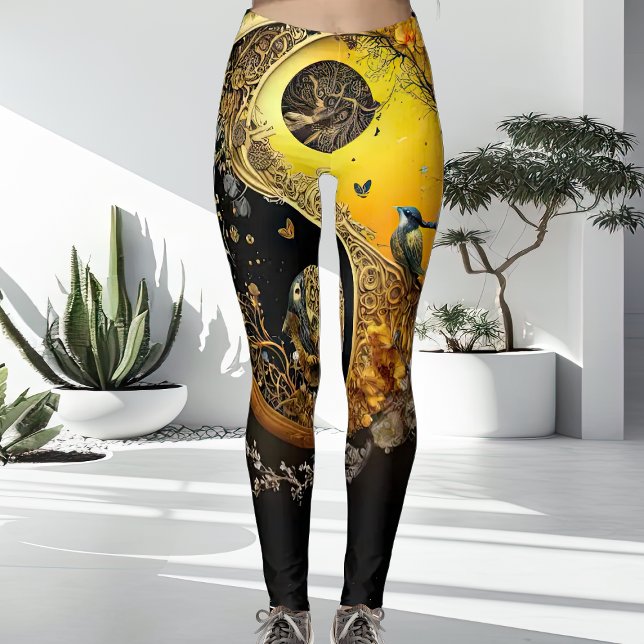 Unique Intricate Spiritual Yellow and Black Ladies Leggings (Creator Uploaded)