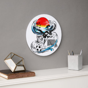 Unique Japanese Soccer Cat For Home, Office & Art Large Clock