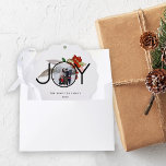 Unique Joy Merry Christmas Photo Tree Decoration Card<br><div class="desc">A clean and simple yet festive design with a Photo embedded in the word JOY against very merry holly berries.  This photo ornament is easily customised with your personalisation on the front and back.  Ideal gift and keepsake for this Christmas holiday season!</div>