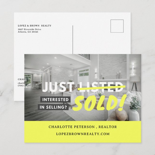 Unique Just Sold Real Estate Postcard (Front/Back)