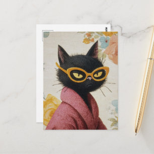 Unique Kitty Attitude in Bathrobe and Glasses Postcard