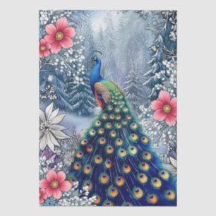 Unique Large Winter Floral Peacock Decoupage Tissue Paper