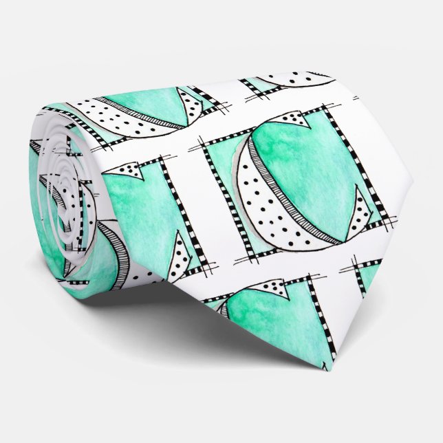 Unique Letter C Initial Teal Tie (Rolled)