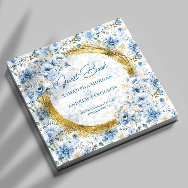 Unique Light Blue Gold Glitter Wedding Guest Book (Unique Light Blue Gold Glitter Wedding Guest Book)